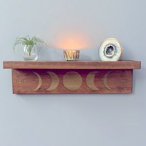 Moon Phase Wood Engraved Floating Shelf